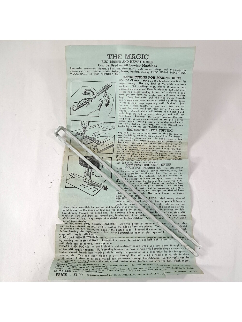 Vintage The Magic Rug Maker & Hemstitcher All Sewing Machines tool instructions